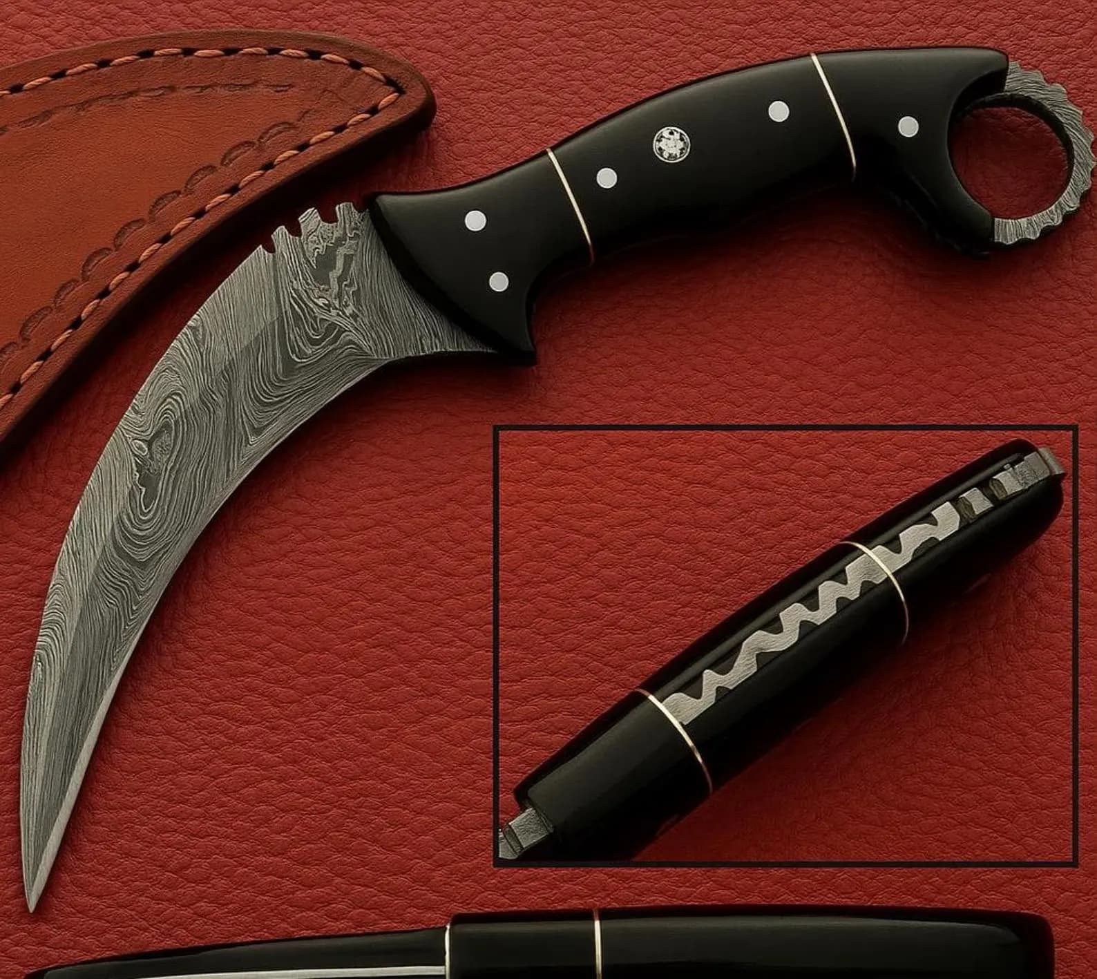 Custom Hand-Forged Damascus Steel Hunting Karambit Knife